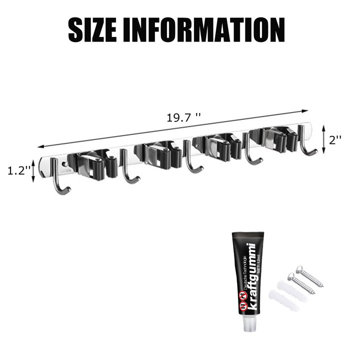 WFX Utility™ Painesville 4 Racks 5 Hooks Broom Holder Wall Mounted